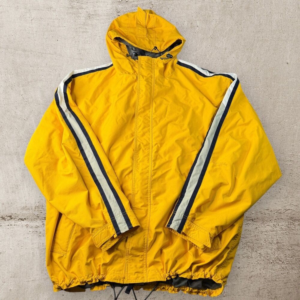 Vintage GAP Yellow Rain Jacket Mens XXL Full Zip Hoodie Nylon Lined Y2K